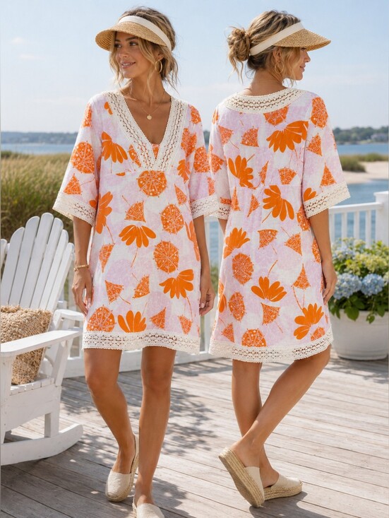 Lilly Pulitzer Dresses & Skirts - Lilly Pulitzer Sherman Tunic Shift Dress Umbrella Prt Crochet White Linen Cotton
